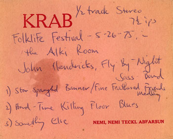 KRAB Tape label 1975 folklife festival with John Hendricks