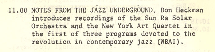 Notes from the jazz undergroungd on WBAI
