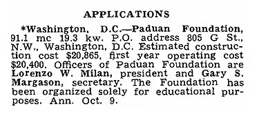 Milam files for Washington, DC Oct 1959